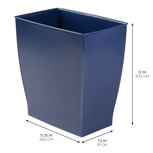 idesign small plastic bathroom trash can slim rectangle garbage bin for bedroom office dorm navy blue