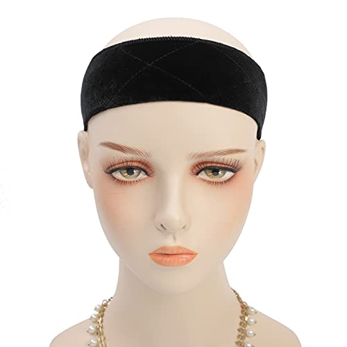 Aksice Wig Grip, Flexible Velvet No Slip Wig Grip Band, Wig Grip Headbands for Women, Wig Band Grip to Keep Wig Secured and Prevent Headaches , with 1 Headband & 2 Pcs Wig Cap (Black)