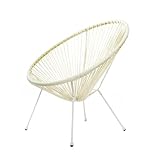 LOLAhome Sillón de jardín Acapulco Blanco Roto| Cuerdas de Rattan PE y Acero | 72x77x84 cm | con Topes de Goma, Terraza | Acapulco