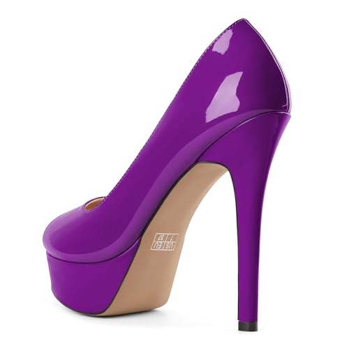 Mettesally Femme Haute Stiletto Escarpins Talons Peep Toe 15cm Slip on Party Habillé Chaussures Confortables Violet EU 35 – vue 6
