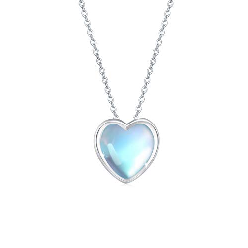 CUOKA MIRACLE Sterling Silver Choker Necklaces for Women Moonstone Pendant Rainbow Moonstone Heart Shape Gemstone Dainty Layered Choker Necklace Tiny 16-18'' Necklace for Girlfriend Teen