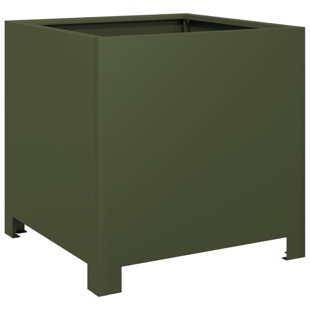 vidaXL Garden Planter, Plant Pot for Patio Balcony Terrace, Flower Pot for Flower Herb Plant, Outdoor Planter Box, Olive Green Steel