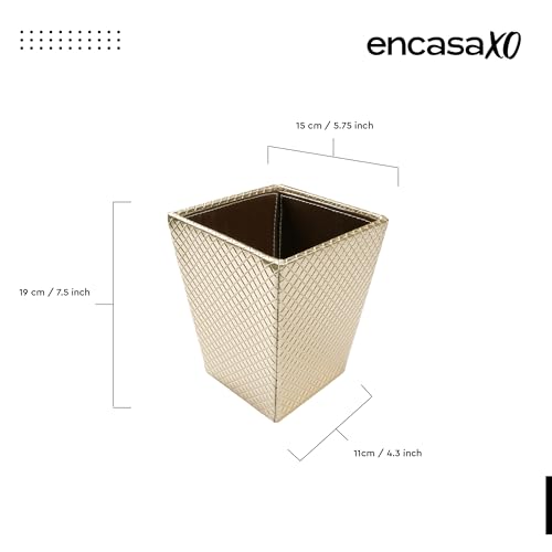 Image of Encasa XO Leather Dustbin for Home | 3 L (15x19 cm)(Small) Waste Bin for Bedroom, Washrooms, Kitchens Office, Hotel | Noise free, Floor Safe Trash Can | Textured Leather Garbage Bin - Light Gold