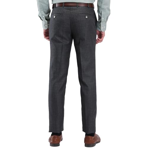 Image of Raymond Men's Slim Fit Mid Rise Structure Pattern Poly Viscose Blend Flat Front Formal Trouser