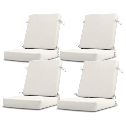 California Umbrella Outdoor Dining Chair, Set of 4 Patio Seat Cushions, 20 x 40 Inch, Premium Outdoor Memory Foam, Fade Resistant, Solstice Olefin Fabric, Fabric Ties, White