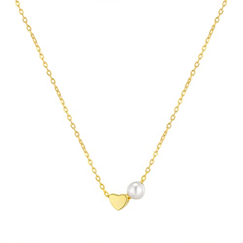 MetJakt Fashion Simplicity Herz Halskette, 18 Karat vergoldet 925 Sterling Silber Kette, Tiny Heart Pearl Anhänger Halskette für Frauen Mädchen Schmuck Geschenk (Gold) Cover