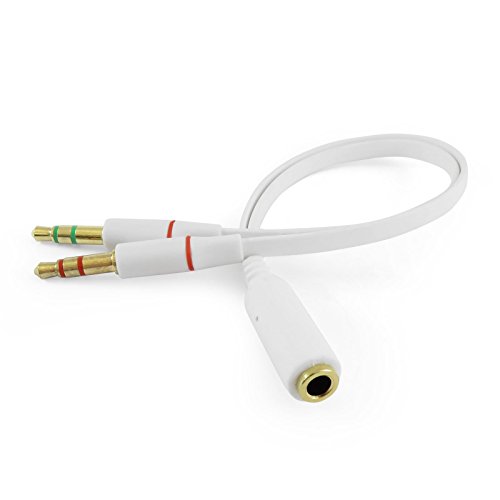 iXium® 3.5mm Female to 2 Male Headphone Headset Microphone Y Splitter Audio Adapter Cable for PC Computer and Laptop - White