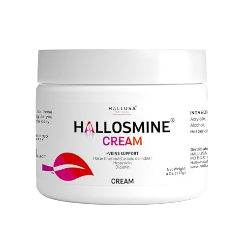 Hallusa Natural Hallosmine Leg Cream with Diosmin, Hesperidin & Horse Chestnut | Cooling Skin Care Cream with Menthol & Aloe Vera | Lightweight Moisturizing Formula | 4 oz (112g)
