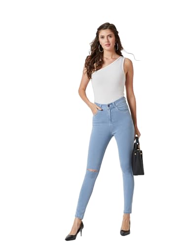 Image of Miss Chase Women's Skinny High Rise Cropped Fringed Hemline Detailing Stretchable Denim Jeans