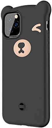 Aulzaju Case for iPhone 11 Pro Max 6.5 Inch, iPhone 11 Pro Max Liquid Silicone Case Soft Gel Rubber Washable Microfiber Shockproof Cute Bear Cover for iPhone 11 Pro Max for Girls Women-Black