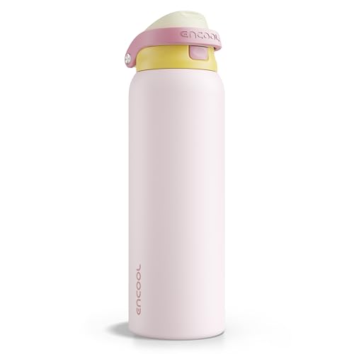 Image of ENCOOL Leakproof Insulated Water Bottle with Straw Dual-Sip Water Bottle Bag-Safe Design for Work, Commute & Gym - Keeps Drinks Cold All Day, 40 oz, Blush Pink