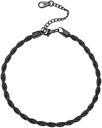 U7 Classical Foot Chain Ankle Bracelet for Women Teenage Girls, Length Resizable 8.5-10.5 Inch, Cuban/Figaro/Mariner/Rounded Box/Wheat/Twist Link Chain Types, Gold/Black Plated/Stainless Steel Silver Anklet Jewellery, Send Gift Box