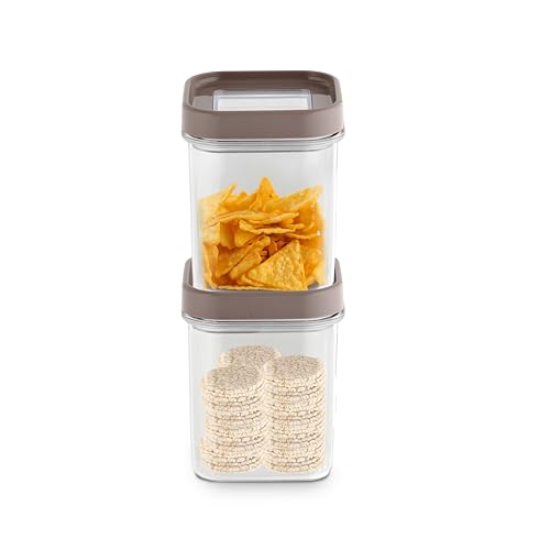 Image of CELLO Airlock Square Pet Storage Jar for Kitchen Set of 2 Pcs, 900 ml Walnut Brown | Freezer & Fridge Safe Stackable Kitchen Storage Container Jar Set for Meal Prep Ingredient Cookies Flour Candy