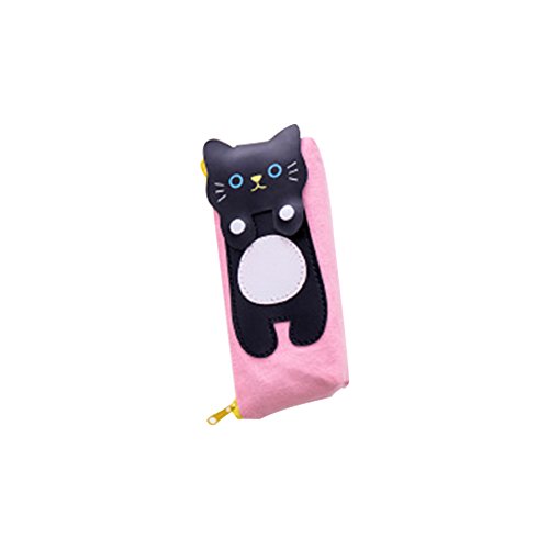 Preisvergleich Produktbild Chakil federmäppchen Vielseitig einsetzbares mäppchen school supplies Leinwan-Federmäppchen Pencil Case Bleistift Hülle,SüßesEtui,18.6cm*8.6cm,Leinw... Katze Federmäppchen Rosa schwarz