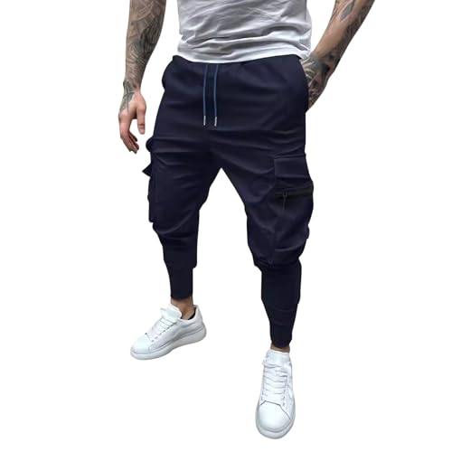 Generisch Pantalones cargo anchos para hombre, pantalones de trekking holgados de un solo color, pantalones tácticos, cómodos pantalones tácticos resistentes, elegantes pantalones cargo con diseño