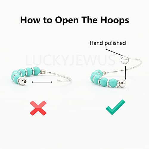 Small Sterling Silver Turquoise Hoop Earrings For Women Cartilage Helix, Handmade 10Mm Dainty Beads Hoops #TOP6