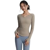 [Karsaer] ヨガウェア トップス 長袖 tシャツ レディース スポーツウェア Vネック 片側プリーツ 体形カバー ジム ピラティス トレーニング ランニング yoga 吸汗速乾 A0077