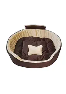 UR PET Supplier Polyster Round Bolster Pet Dog Bed (BrownWhite) (Size : XL)
