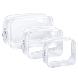 3 Stück Kosmetiktasche Transparent, Kulturbeutel PVC Reisebeutel mit Reißverschluss Flüssigkeiten Beutel Handgepäck für Frauen Männer(3 Größen)