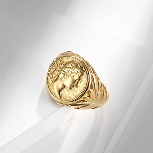 Stainless Steel Vintage Signet Rings for Men Women Roman Empire Caesar The Great Coin Statement Ring Band3