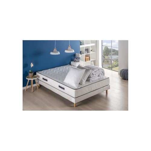 Pack pret a dormir RELAX - Matelas + sommier 140x190 + couette + 2 oreillers - DEKO DREAM