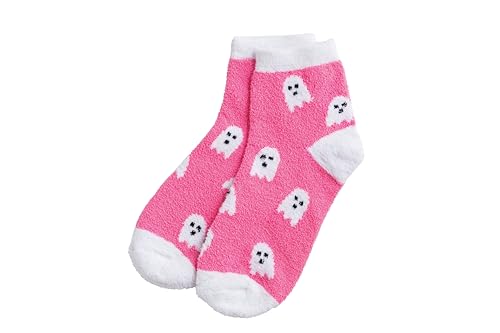 Mud Pie Womens Halloween Fuzzy Sock Set Pink Ghosts