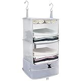 Durable Hanging Travel Organizer- Easy to Pack Carry on Closet, Portable Luggage Packing Cubes, Expandable Suitcase Storage Shelves with Compartments for Clothes (Gray)