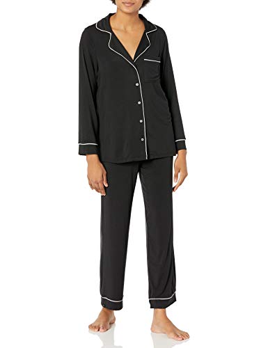 Barefoot Dreams Women's Luxe Milk Jersey Piped Pajama Set, Black, Large