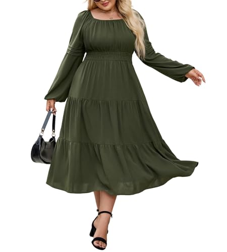 Elegantes Damenkleid in Übergröße langärmliges Midikleid mit Stufenkleid in A-Linie