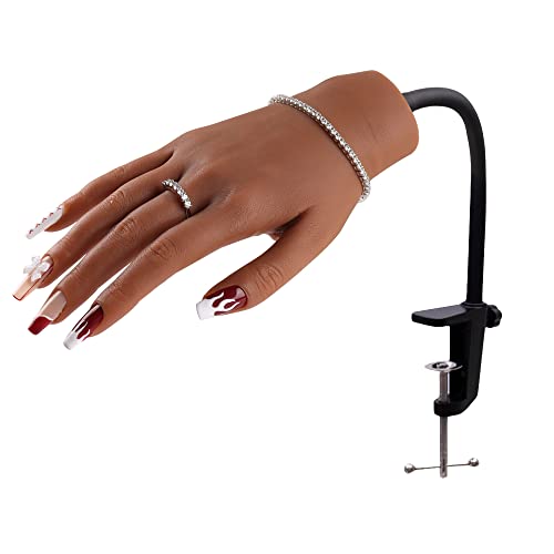 Nail Pratice Training Hand for Acrylic Nails with Stand Bracket,Soft Silicone Maniquin Hand, Flexible Bendable Nail Practice Fake Hand for Nails Art Practice Tool