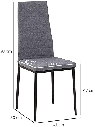 HOMCOM High Back Dining Chairs Modern Upholstered Linen-Touch Fabric Accent Chairs with Metal Legs for Kitchen, Set of 4, Grey