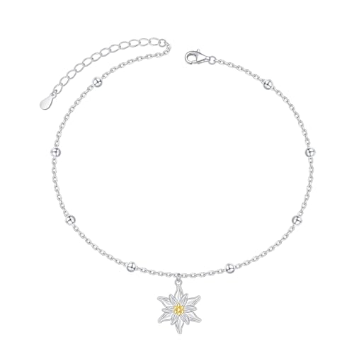 Image of FLYOW S925 Sterling Silver Anklet for Women Summer Boho Beach Charm Adjustable Foot Ankle Bracelet Jewelry Birthday Gift