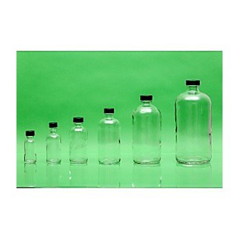 8oz Clear Boston Round Assembled with 24-400 Black Phenolic Poly Cone Lined Cap, Convenience Case