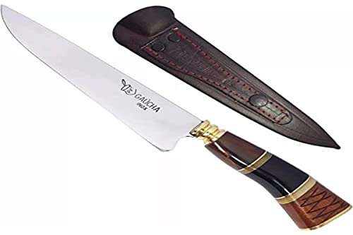 Facas Gaúcha, 1007HF, Faca Modelo Tesoura Tosquia 7'' Aço Cabo Chifre Madeira, cor Inox, Couro