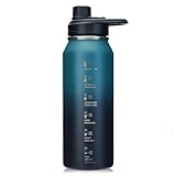 BottHealth 保温 保冷 水筒 1リットル 1000ml 魔法瓶 直飲み 漏れ防止 SUS304 ステンレス 真空断熱 スポーツボトル 軽量 洗いやすい 広口 持ち運び 水分補給 漏れにくい 山登り 運動 旅行 キャンプ スポーツ アウトドア ダークグリーン&ブラック