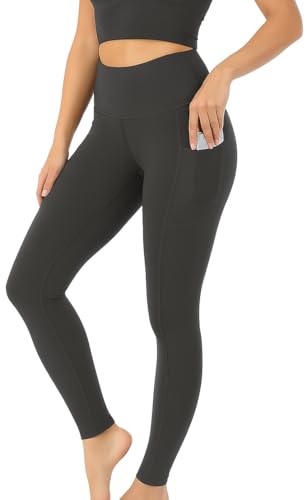 Image of Mustwearit High Waisted Leggings for Women Gym with Pockets Plus Size Workout Ladies' Tummy Control Leggings Yoga Pants Trousers Charcoal