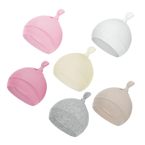 Durio 6 Pcs Baby Newborn Hats 0-6 Months for Baby Girls Boys Cozy Knot Baby Preemie Hats Beanie Unisex Infant Essentials Caps