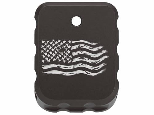 NDZ Performance Brass Magazine Base Plate for Canik TP9 – Armor Black Cerakote Finish – Laser Engraved – Fits TP9SF, TP9SFX, TP9 Elite SC – White Fill – Distressed Flag
