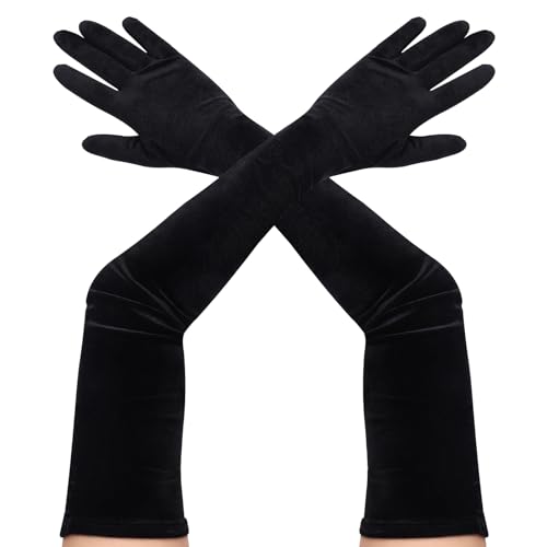 Yolev Samt Handschuhe Schwarz Lange Damen Formelle Oper 1920er Jahre Samt Handschuhe Hochzeit Brautkleider Maskerade Cosplay 80er Jahre Damen Kostüm