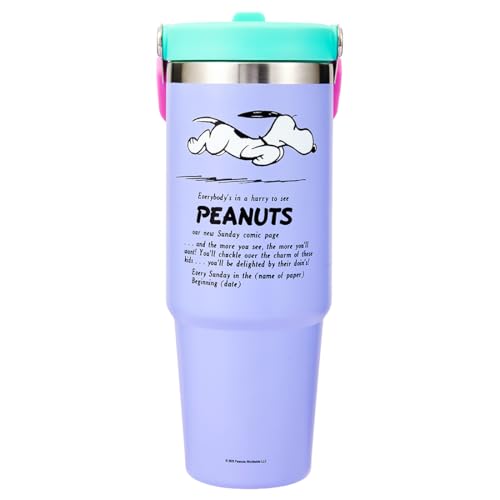 MINISO Snoopy Water Bottle 30 oz Tumbler with Handle Stainless Steel Insulated Tumbler with Straw and Lid Leakproof Cup for Travel School Home Sports Gifts for Girls Boys Kids Adults | BPA-Free