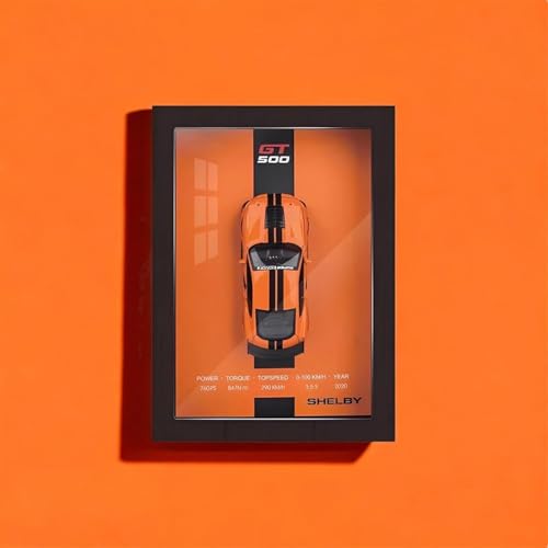 Image of Worshiper 3D Car Frame Wall Art Wooden Hanging Painting Frame with Removable Die-Cast Cars, Lights & Sounds Pull-Back Action & Opening Doors Collectible Display for Car Decoration (1:32 Ford Mustang Shelby)