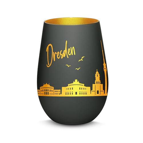 Gravur-Max Windlicht mit 360° Gravur Skyline Dresden Deko Glaslicht...