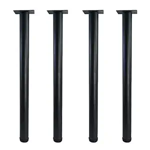 QLLY 28 inch Adjustable Metal Desk Legs, Office Table Furniture Leg Set, Square Mounting Plate, Set of 4 (Matt Black)