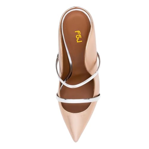 FSJ Women Pointed Toe Mules Chunky High Heels Sandals Pumps Slip On Two Strap Chic Crystal Block Heels Backless Casual Dressy Shoes Size 4-16 US4