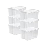 Sterilite 19148006 48 Quart/45 Liter Hinged Lid Storage Box, Clear with White Lid, 6-Pack