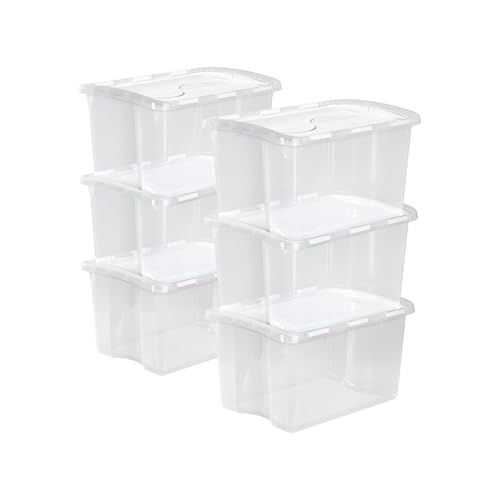 Image of Sterilite 6-Pack Stackable Storage Bin with Lid, Clear Plastic Design, 48 Quart