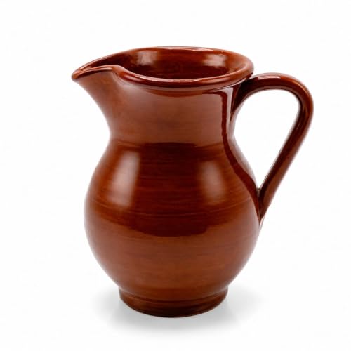 Brocca in Terracotta Smaltata, Caraffa Rustica Marrone, 22 cm, Ceramica Artigianale