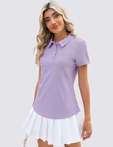 Image of TFSDOD Womens Golf Polo Shirts Collared Short Sleeve T Shirt Lightweight Moisture Wicking Polo Casual 3 Buttons Outfits