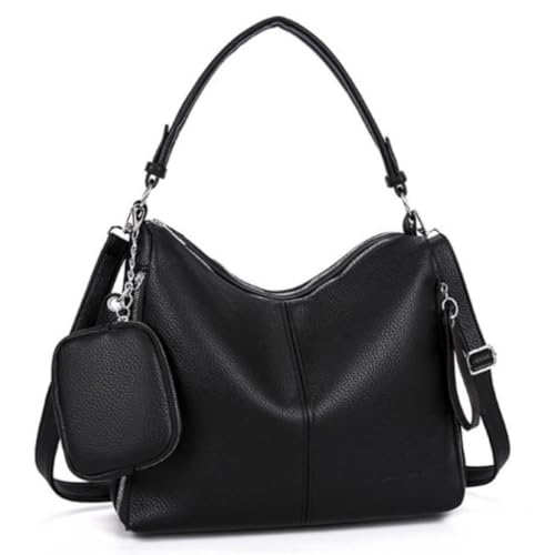 Bolsa Mochila Grande De Ombro e Transversal Feminina De Couro PU B303 AMY (Preto)