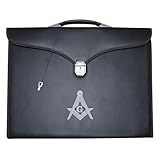 UK EMPIRE GROUP Freimaurer-Etui mit Schürze und Kette, Leder, bestickt, MM, Provinzgröße, Freimaurer-Tragetaschen (silberfarben)